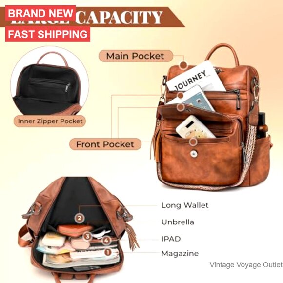 PU Leather Anti-Theft Backpack Purse Convertible 3-Way Wear Work Travel
